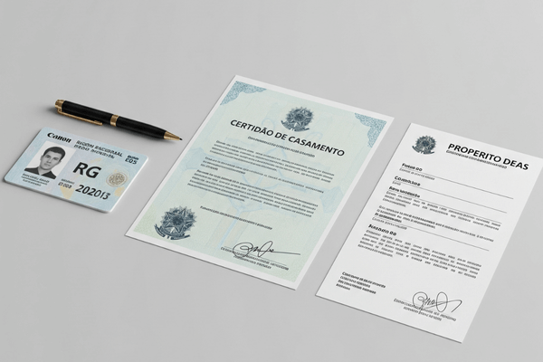Documentos necessários para o divórcio extrajudicial em Florianópolis, incluindo RG e certidão.
